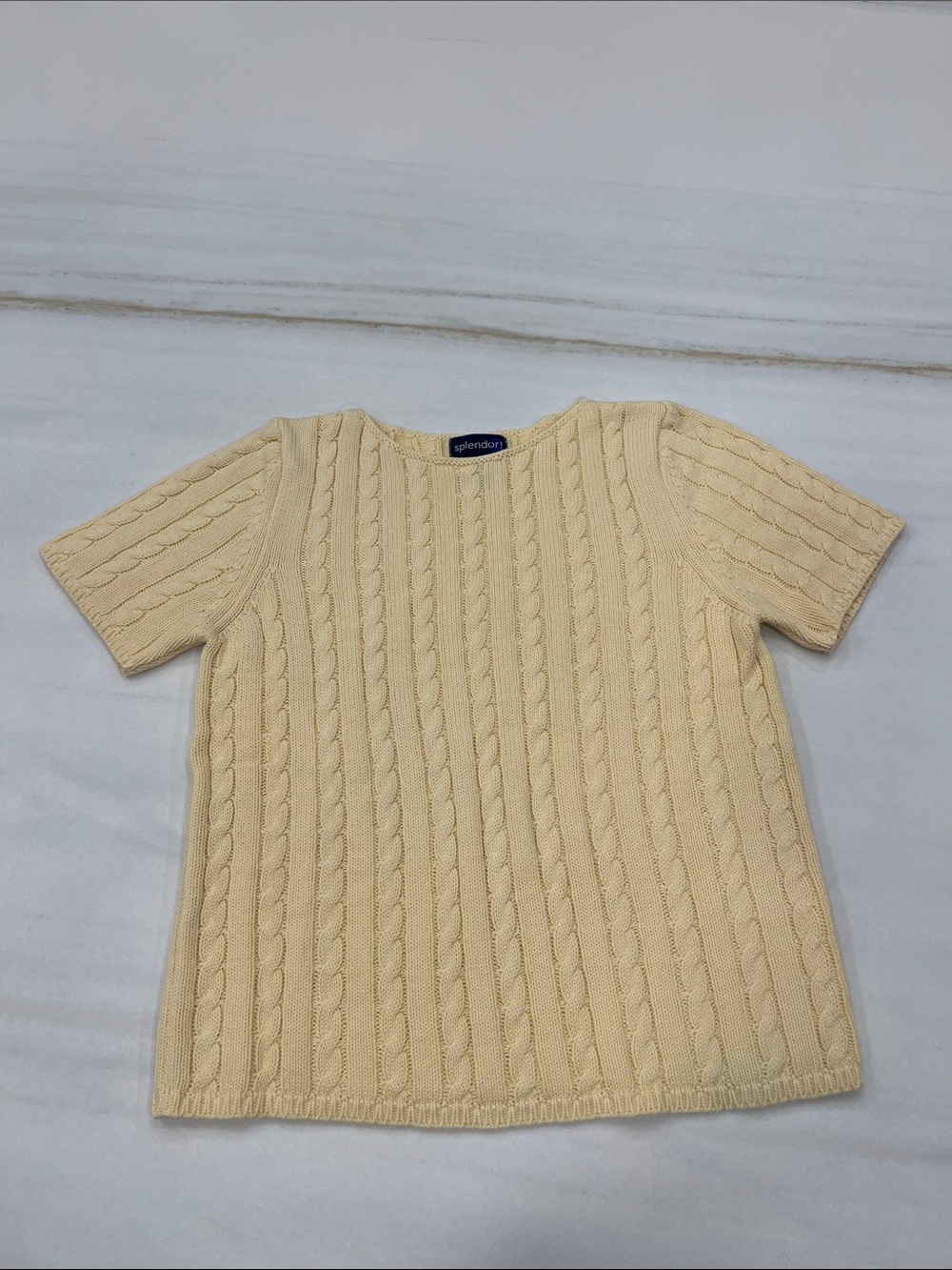 Splendid Light Yellow Cable Knit Short Sleeve Sweater